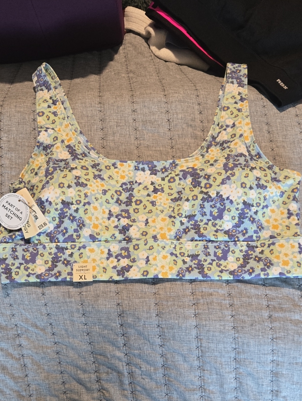 Aeropostale Pastel Floral Scoop Crop Tank Bra - Yellow, Blue, Purple